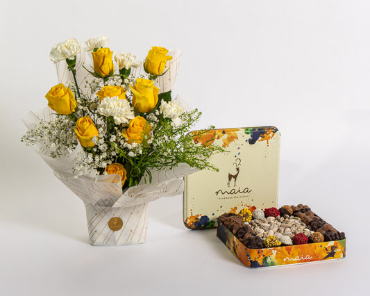 Yellow Rose & White Carnation Duo Gift Box