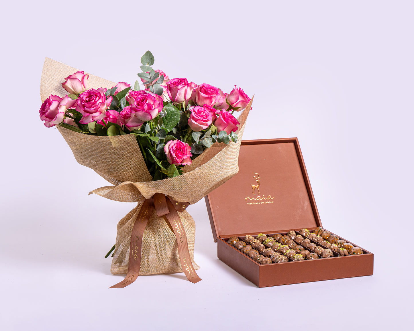 Premium Leather Assorted Chocolate Dates Box with Sweet Unique Roses