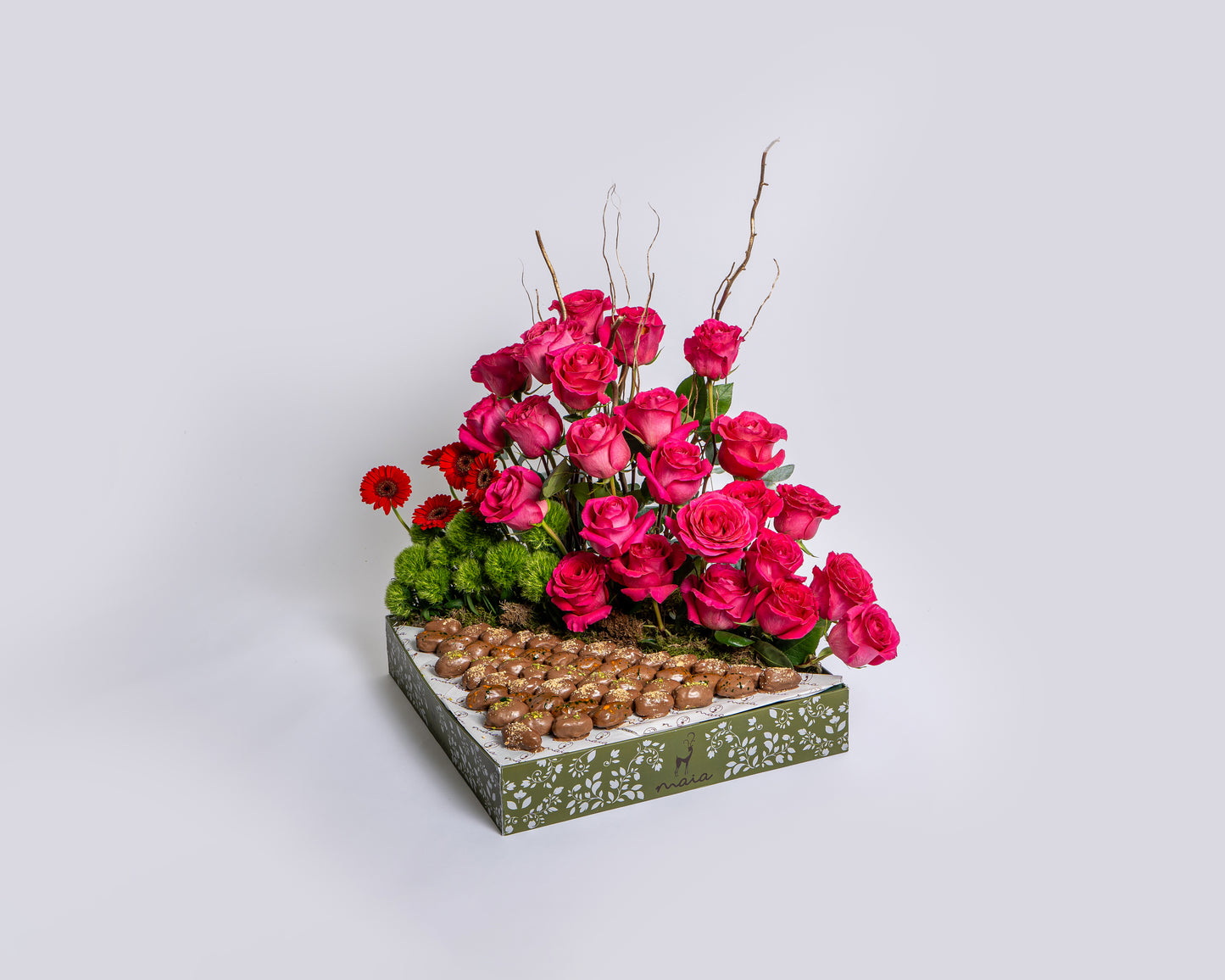 Luxury Triangle Assorted Chocolate Dates Box with Sweet Unique Roses