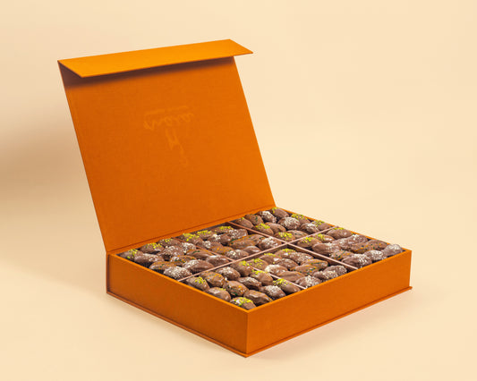 Premium Orange Leather Assorted Chocolate Dates Box
