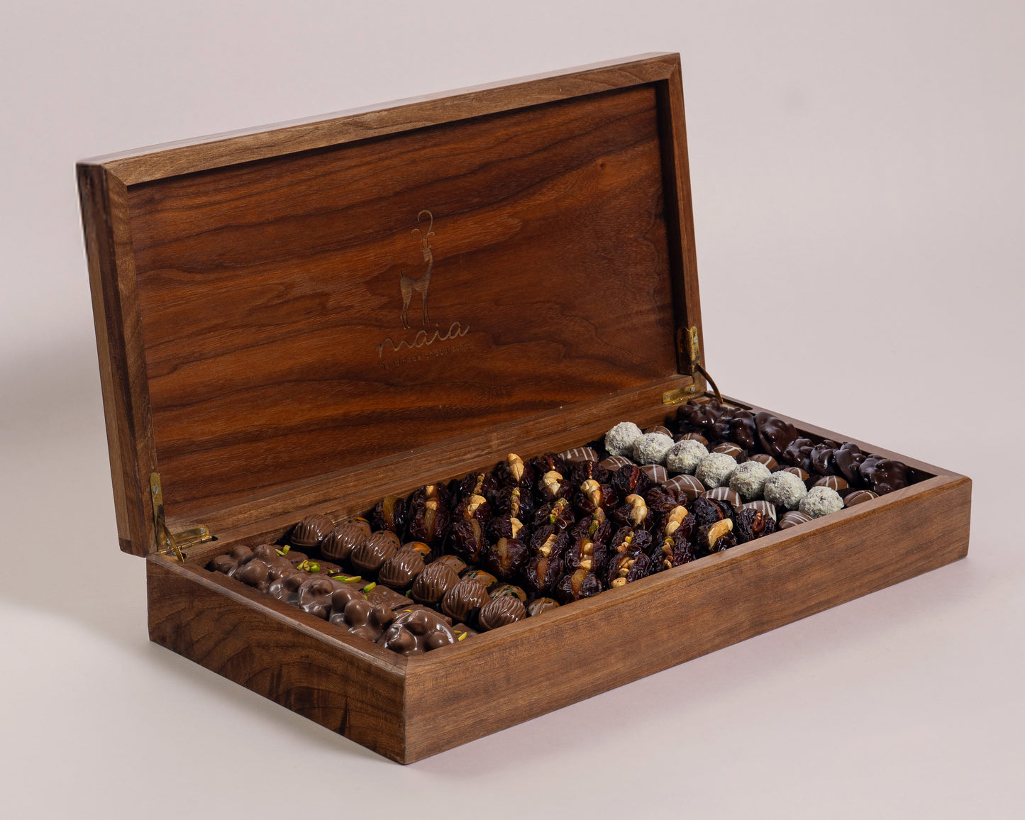Premium Wooden Assorted Chocolates&Dates with Nuts Box