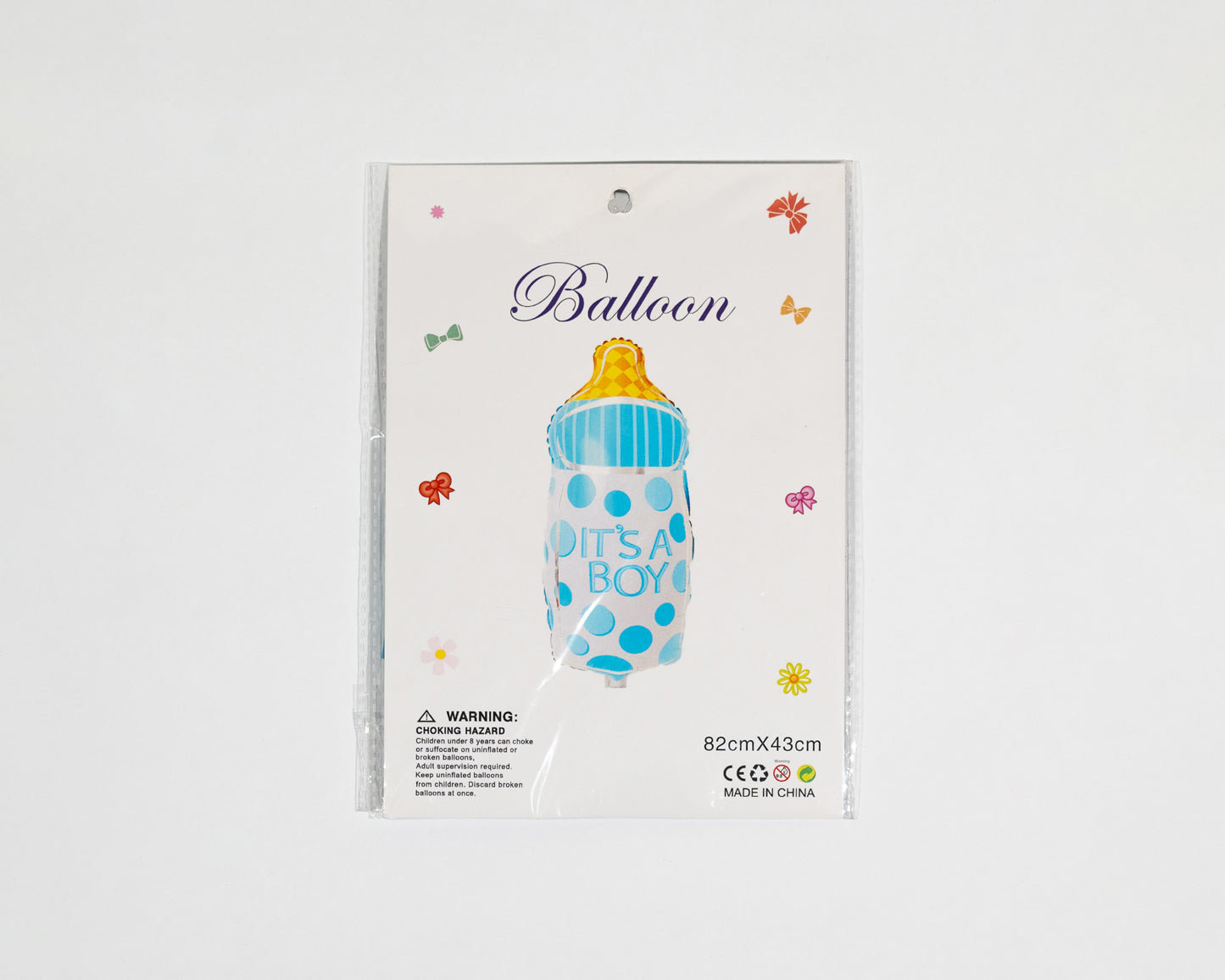 Blue baby bottle balloon welcomes a boy