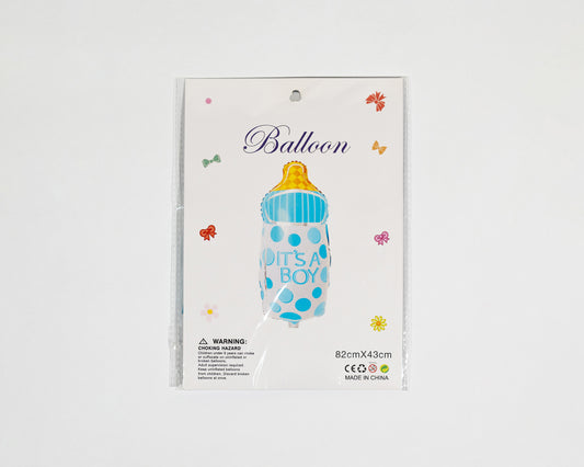 Blue baby bottle balloon welcomes a boy
