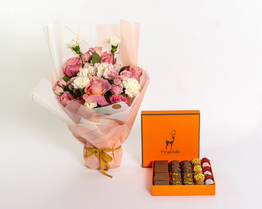 Hydrangea & Mixed Roses Chocolate Gift Set