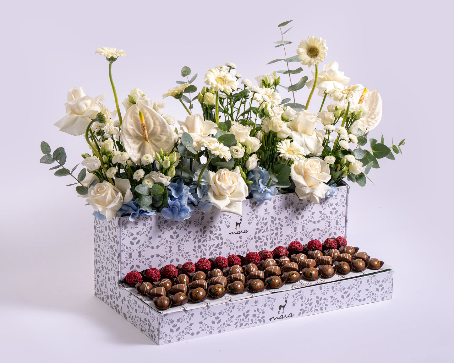 Luxury Rectangular Assorted Chocolate Box with White Stems