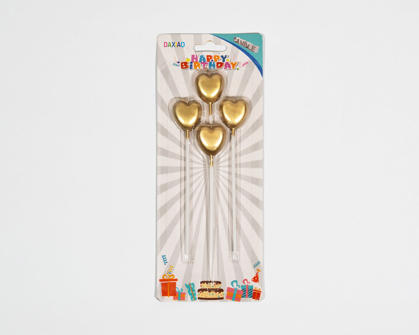 Gold heart candles charm the cake