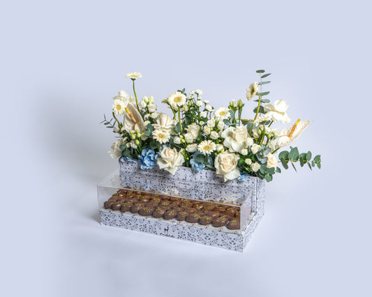 Luxury Rectangular Assorted Chocolate Dates Box with White Stems