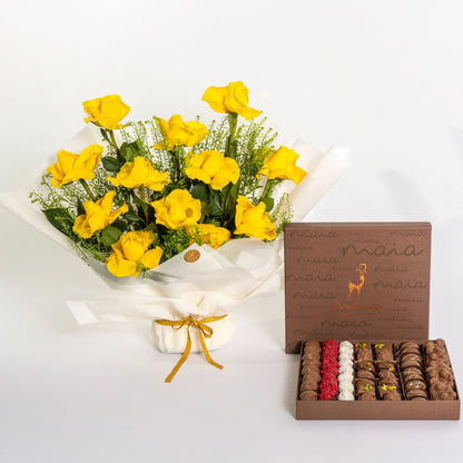 Yellow Roses & Green Bell Gift Set