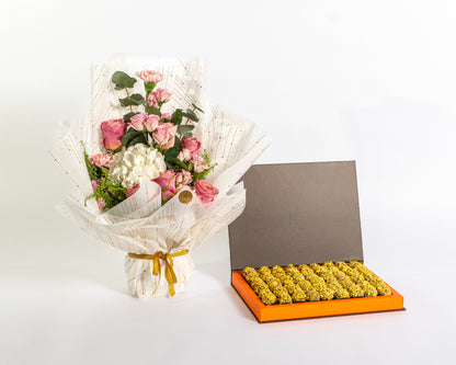 Pink Hydrangea & Mixed Roses Arrangement