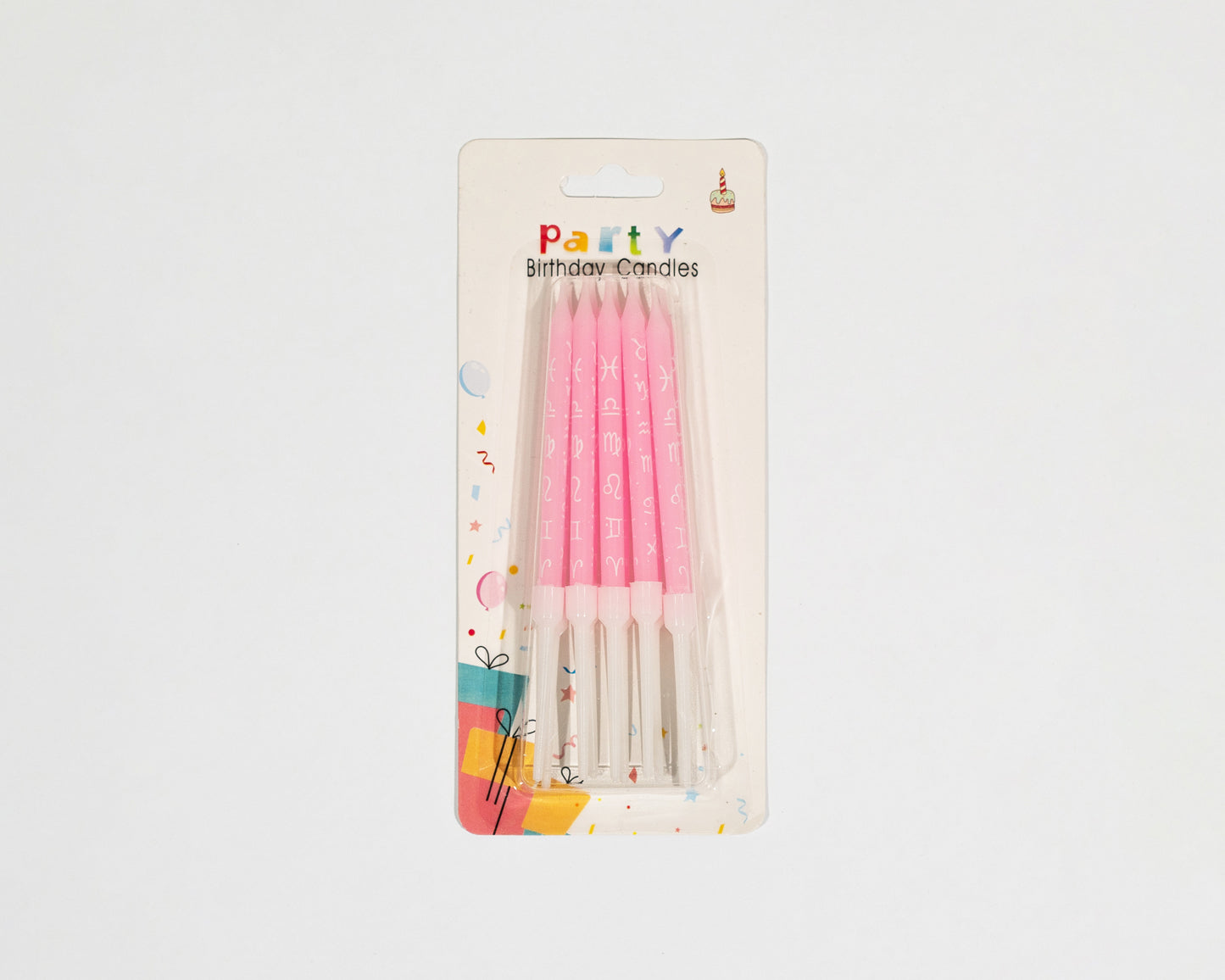 Light pink candles charm the cake