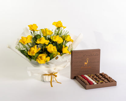 Yellow Roses & Green Bell Gift Set