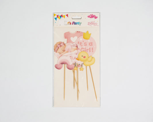 Baby shower cake topper welcomes a girl