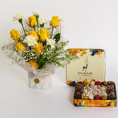Yellow Rose & White Carnation Duo Gift Box