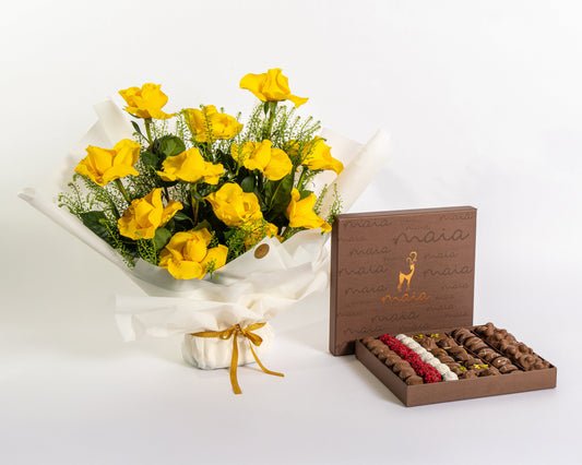 Yellow Roses & Green Bell Gift Set