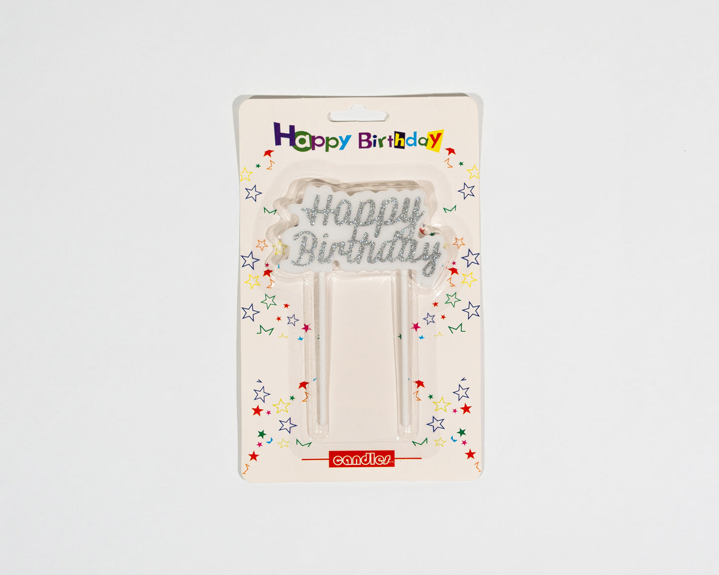 Silver Happy Birthday candle shines