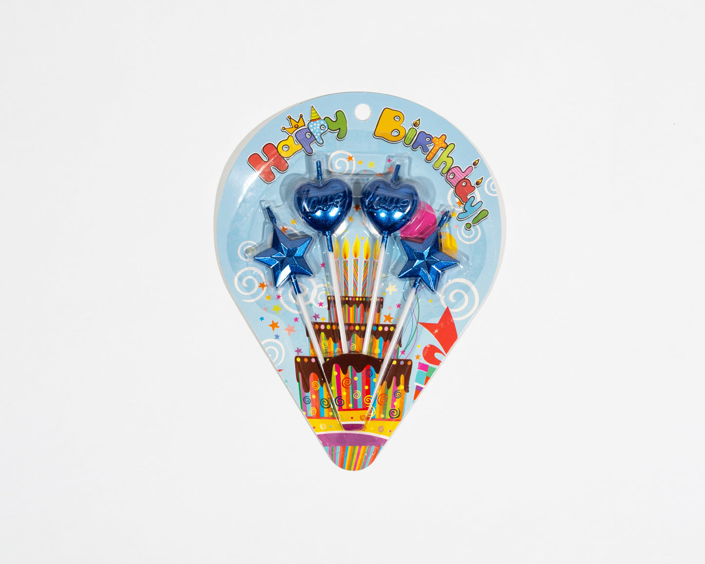 Hearts and stars candles decorate the cake - blue