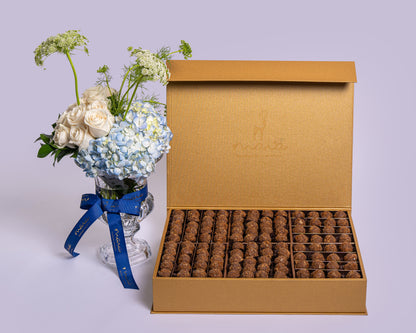 Premium Gold Tahini Truffles Box Rosita with Vendela with Cyrstal Vase