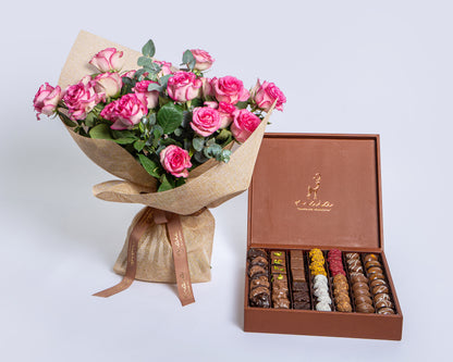 Premium Leather Assorted Chocolate Box with Sweet Unique Roses