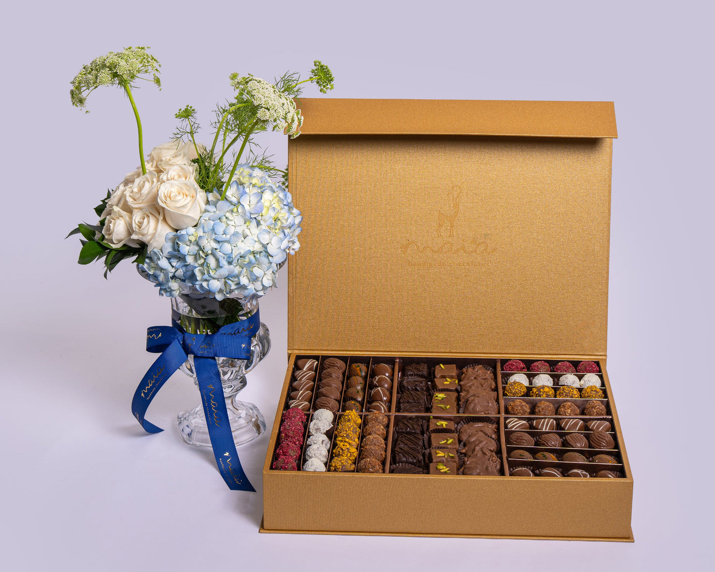 Premium Gold Assorted Chocolate Box with Rosita Vendela with Cyrstal Vase