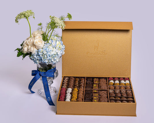Premium Gold Assorted Chocolate Box with Rosita Vendela with Cyrstal Vase