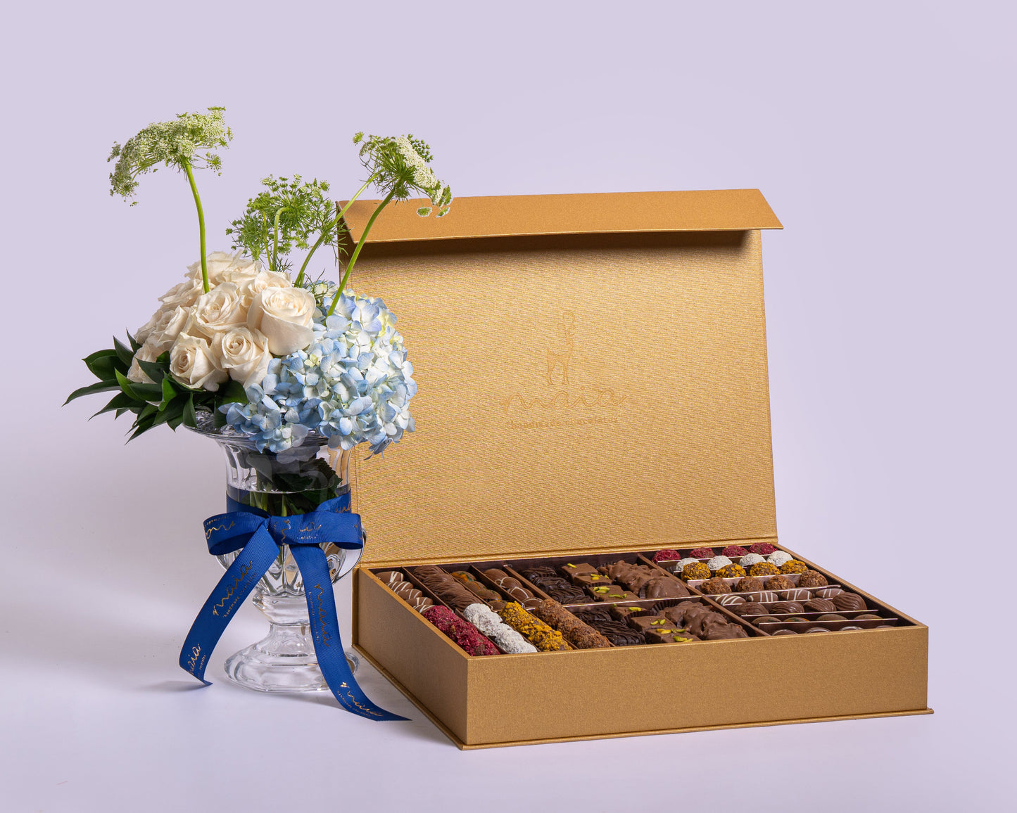 Premium Gold Assorted Chocolate Box with Rosita Vendela with Cyrstal Vase
