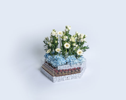 Elegante Triangle Assorted Chocolate Box with Blue Hydrangea