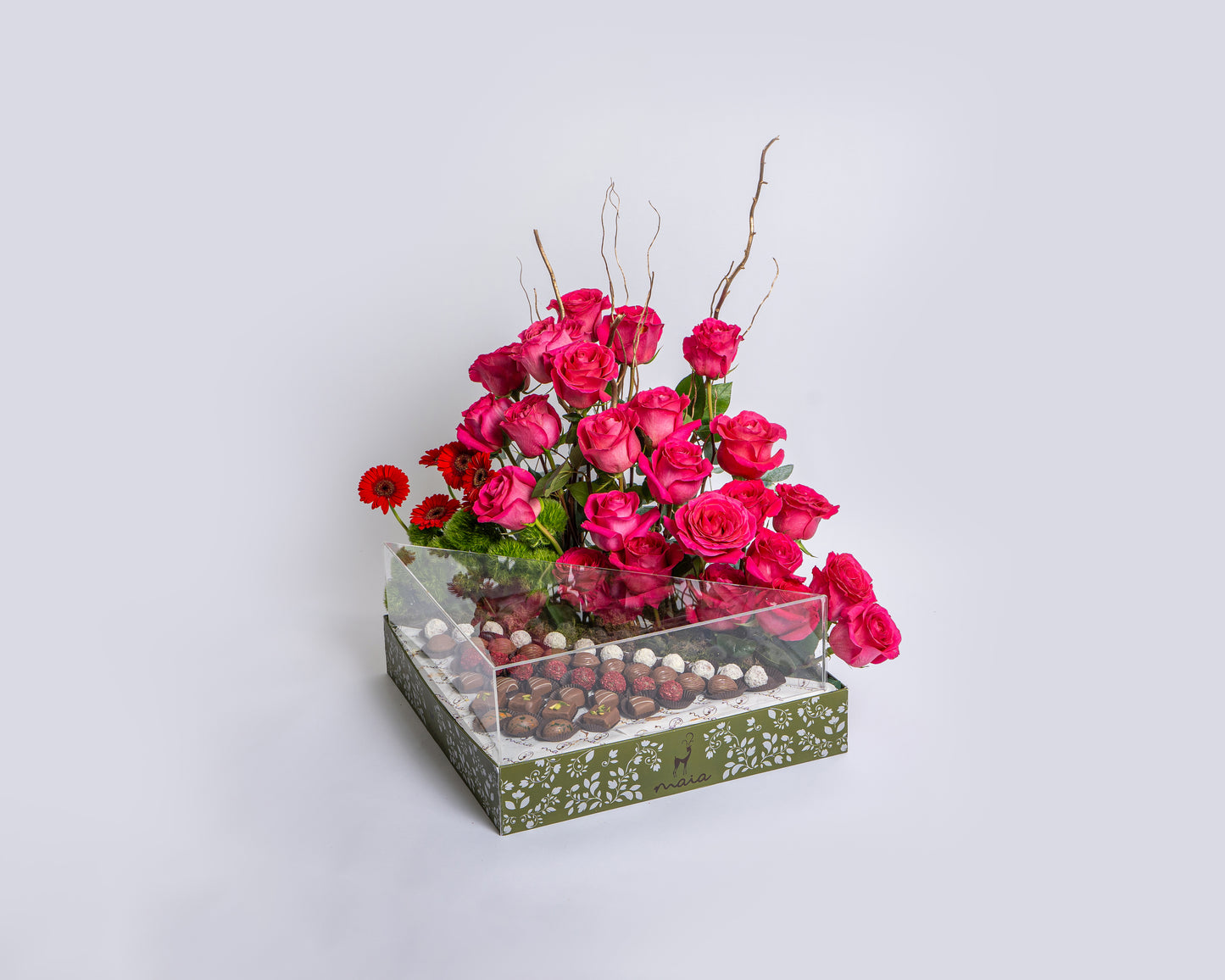 Luxury Triangle Assorted Chocolate Box with with Sweet Unique Roses