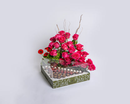 Luxury Triangle Assorted Chocolate Box with with Sweet Unique Roses