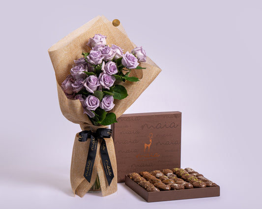 Premium Assorted Chocolate Dates Box with Stems Cool Water