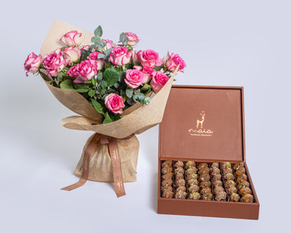 Premium Leather Assorted Chocolate Dates Box  with Sweet Unique Roses