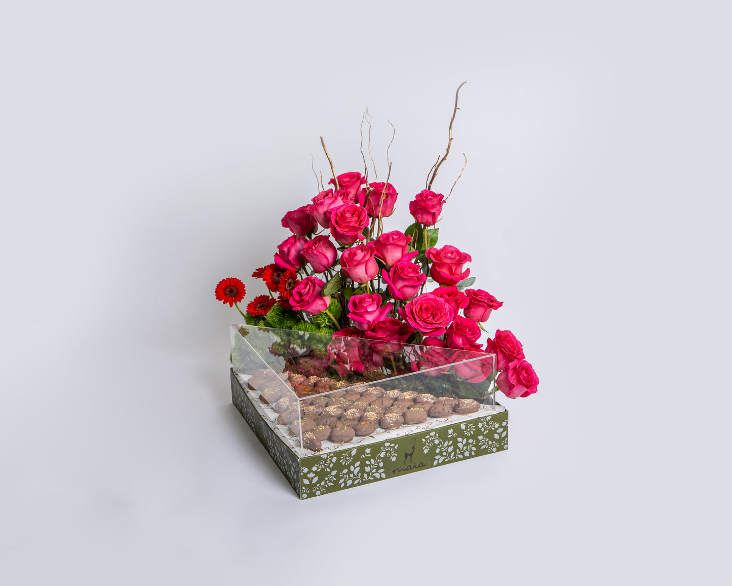 Luxury Triangle Assorted Chocolate Dates Box with Sweet Unique Roses