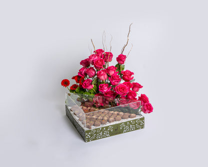 Luxury Triangle Assorted Chocolate Dates Box with Sweet Unique Roses