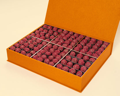 Premium Orange Leather Raspberry Truffles Box