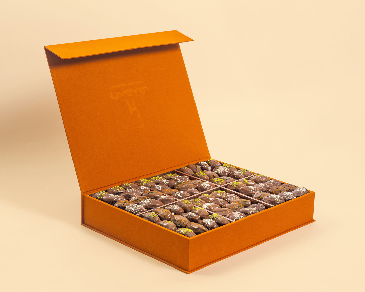 Premium Orange Leather Assorted Chocolate Dates Box