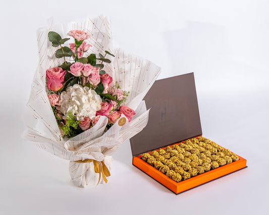 Pink Hydrangea & Mixed Roses Arrangement