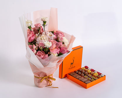 Hydrangea & Mixed Roses Chocolate Gift Set