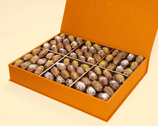 Premium Orange Leather Assorted Chocolate Dates Box