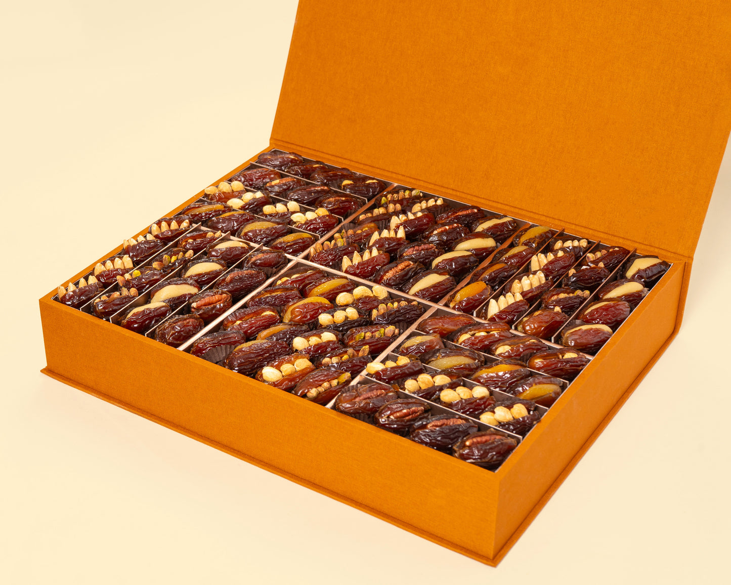 Premium Orange Leather Dates with Nuts Box