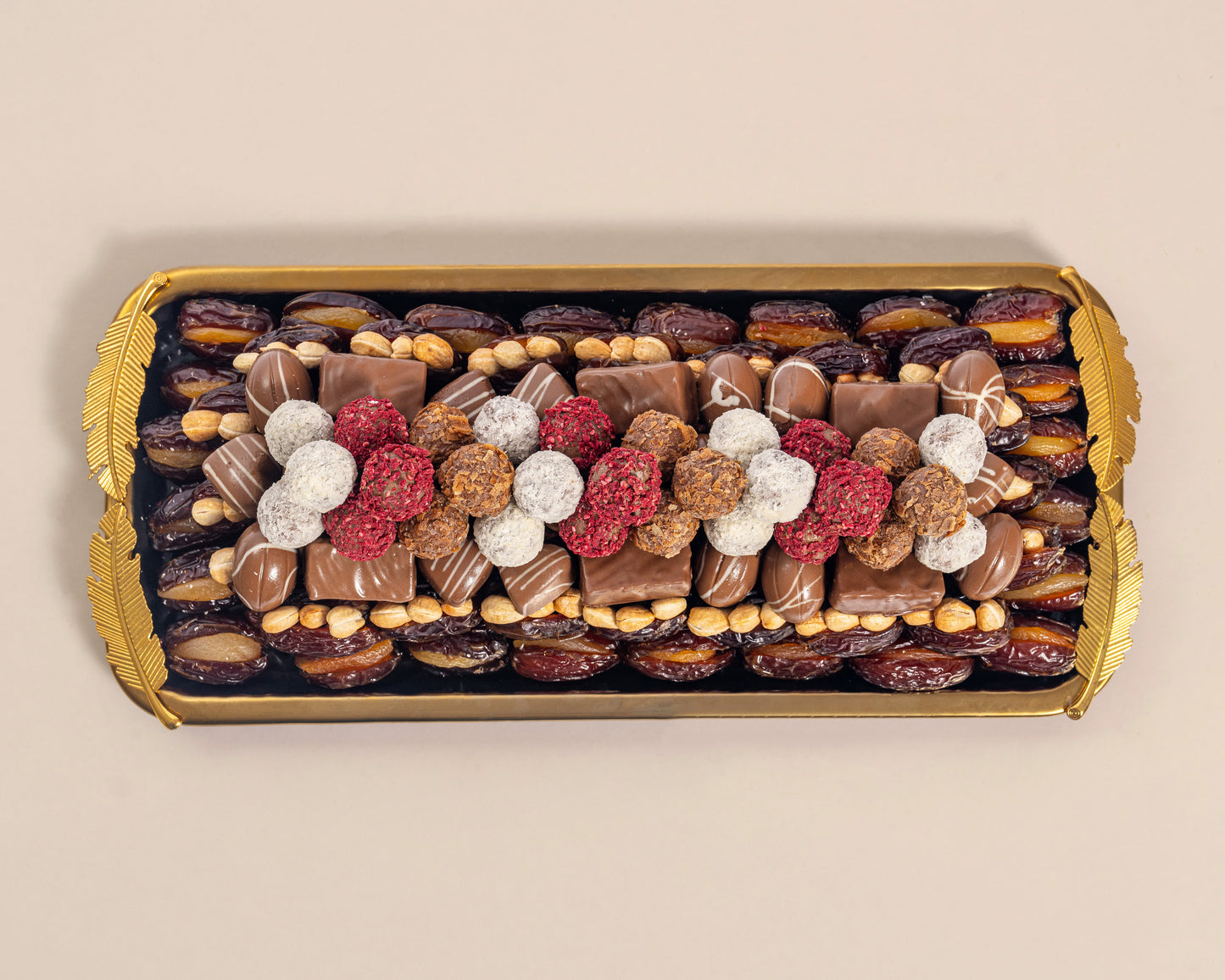 Premium Rectangle Assorted Chocolates&Dates with Nuts Plate