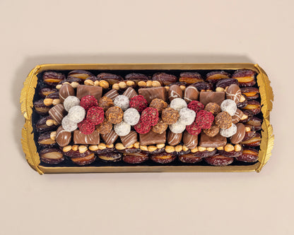 Premium Rectangle Assorted Chocolates&Dates with Nuts Plate
