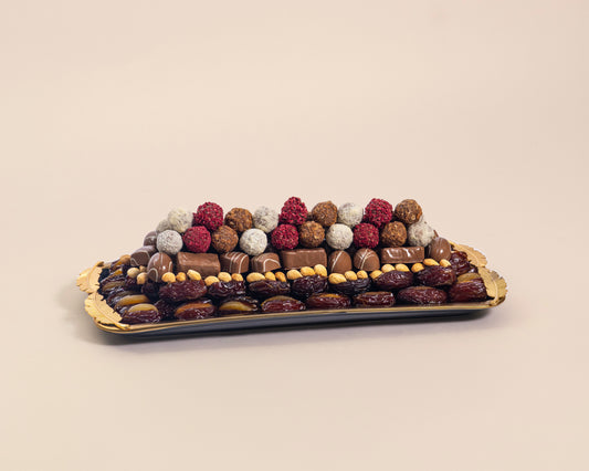 Premium Rectangle Assorted Chocolates&Dates with Nuts Plate