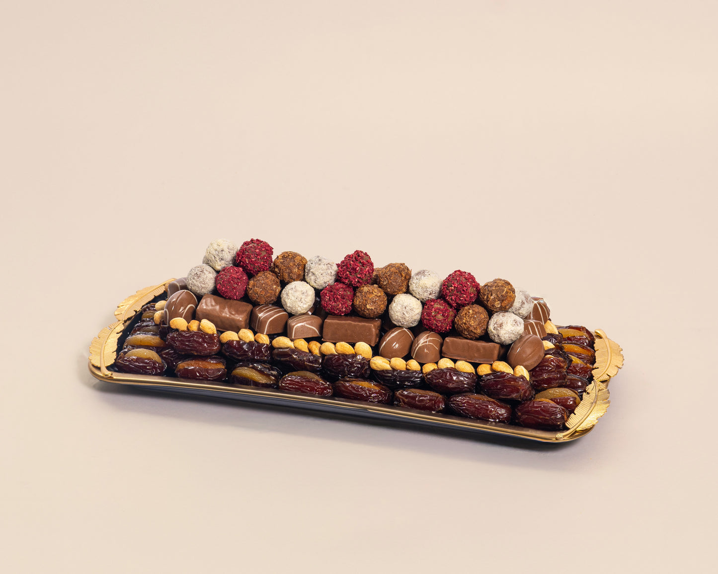 Premium Rectangle Assorted Chocolates&Dates with Nuts Plate
