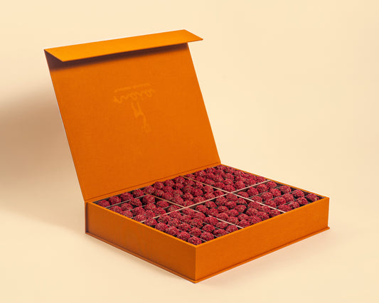 Premium Orange Leather Raspberry Truffles Box